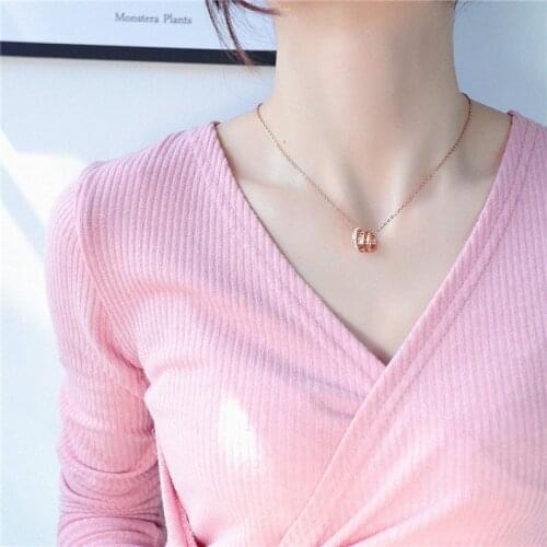 Set Zircon 2021 Trend Stainless Steel Three-Ring Roman Numeral Necklace For Women Short Style Rose Gold Clavicle Chain Jewelry