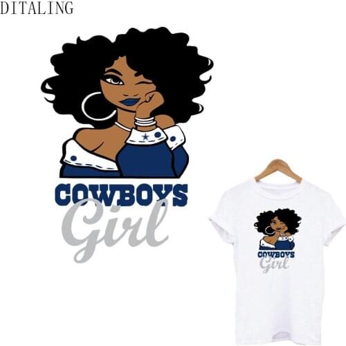 Cowboys Girl Patches On Clothing DIY T-Shirt Decals Thermal Stickers For Clothes Fashion Black Women Iron On Transfers Appliqued