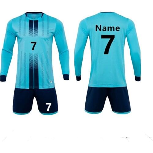 2019 New Football Jerseys Kids Men Long Soccer Jersey Set Blank Soccer Training Suit Breathable Short Soccer Kits Uniforms Print