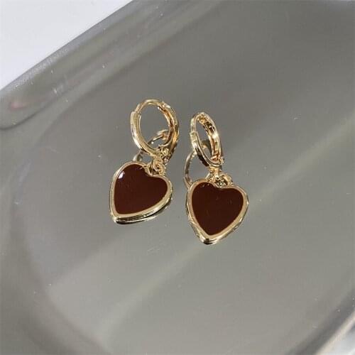 New womens red heart-shaped Earrings retro oil dripping love earrings earrings Ear buckle wedding party gifts exquisite jewelry