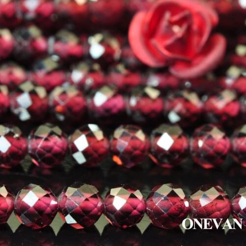 ONEVAN Natural Red Garnet Faceted Round Beads Smooth Charm Stone Bracelet Necklace Jewelry Making Diy Accessories Gift Design