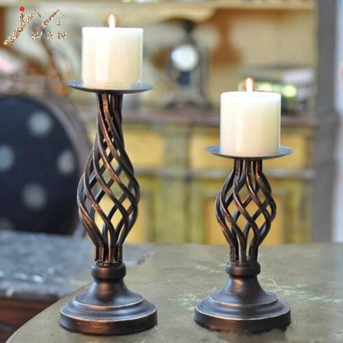 IMUWEN New arrival Creative Hollow Black Metal Retro Candle Holders Bar Table Candlsticks Wedding Party Supply Home Decoration