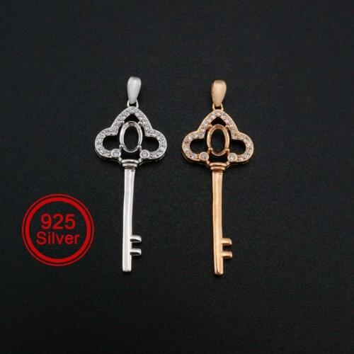 4x6MM Oval Prong Settings Key Pendant Rose Gold Plated Solid 925 Sterling Silver Charm Bezel for Gemstone 1421156