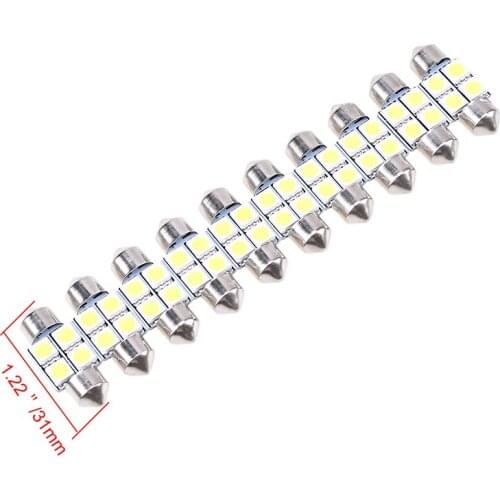 POSSBAY 10 Pcs DC12V Festoon Dome Light LED Car Lights White 4SMD Interior Source Reading Map Door License Plate Lamp