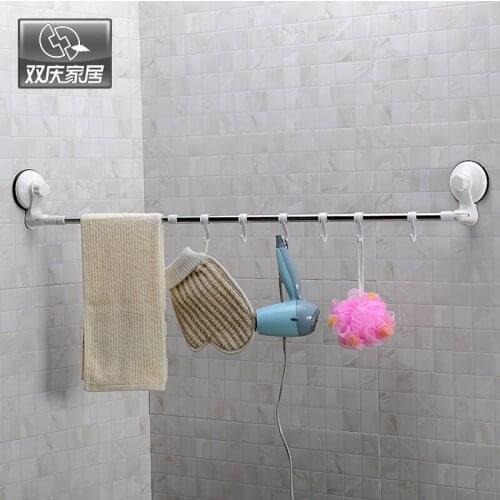 Strong Suction Cup Towel Rack Bathroom Organizer Single Rotated Towel Bar With Hooks