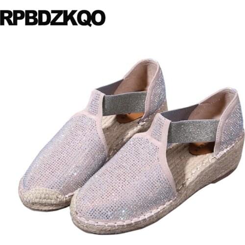 Handmade diamond round toe pink pumps crystal rhinestone genuine leather wedge women strap customized black bling wedding shoes