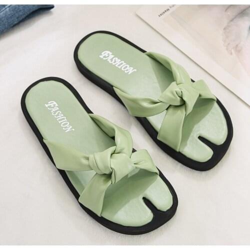 Women Cross Strap Bow Knot Minimal Flat Slide Sandals With Raised Sole Design