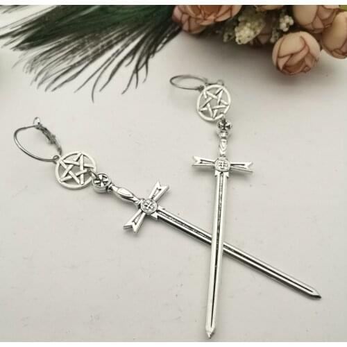 Arthur Earrings Long Sword Pendant Gothic Classic Fashion Pentagram Jewelry Dark Holy Sword New Female Gift
