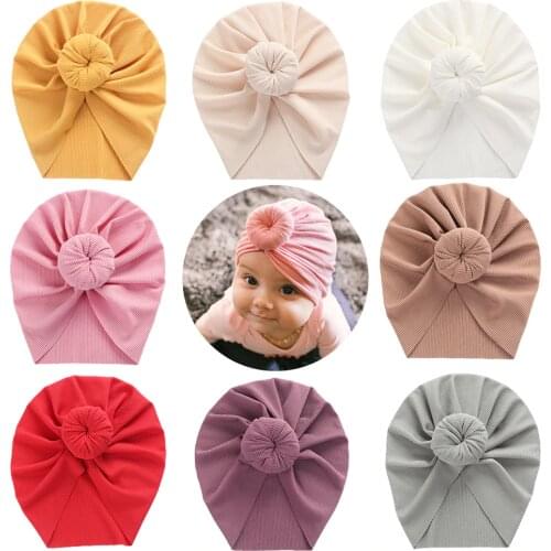 Baby Solid Ribbed Topknot Hat Kids Donut Ball Cap Newborn Girls Photography Props Spring Autumn Modis Beanie Turban Infant