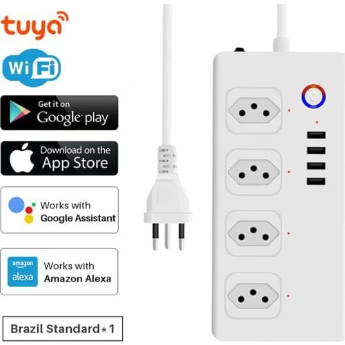 Wireless Socket 1.5m Extension Cord WIFI Brazil Power Strip With 4 USB Ports Smart Home Remote Control by Alexa Google Home Tuya