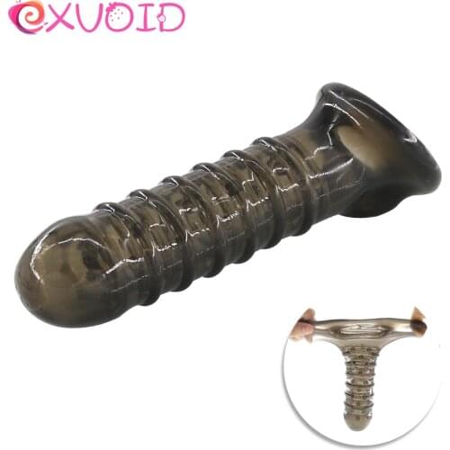 EXVOID Penis Sleeve Cocks Extender Penig Ring Reusable Silicon Condom Dildo Enlargement Sex Toys For Men G-spot Massager
