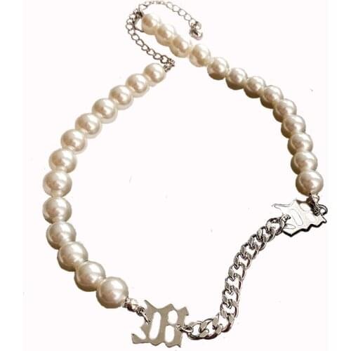 Vintage Letter Necklace Long Necklace Bow Style For Ladies Decorations Imitation Pearls Pendants Choker Exquisite Crystal Jewel