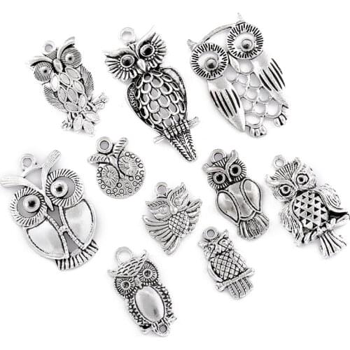 10 pcs Mix sale vintage metal owl tibetan silver diy Charms Fit Pendants & Necklace Jewelry making U061-2