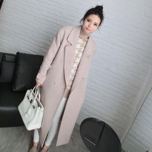 High Quality Luxury Women Woolen Coats Fashion Solid Belted Lapel Collar Long Coat Female Elegant Slim Fit Long Sleeve Outerwear