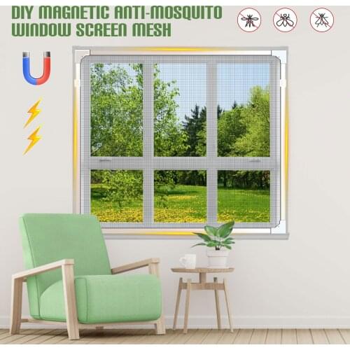DIY Magnetic Anti-Mosquito Window Screen Mesh Net Curtain with Magnetic Plastic Strip Windproof Clips for Home Rooms 39x47in