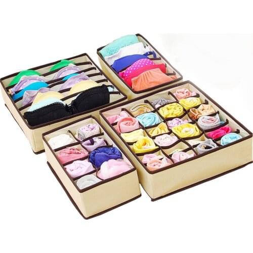 Woman 4Pc Underwear Bra Storage Box 2 Color Beige/Rose Drawer Cabinet Organizer Underwear Box Scarf Socks Bra