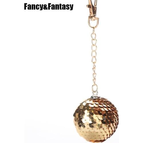 Gold Glitter Round Ball Keychain Stitch Sequins Key Chain Women Trinket Car Key Ring Holder Bag Charm Pendant Jewelry Llaveros