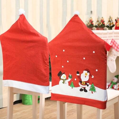 1pc Christmas Chair Cover Cute Santa Claus Red Christmas Hat Chair Back Covers Cap For New Year Xmas Party Dinner Table Ornament