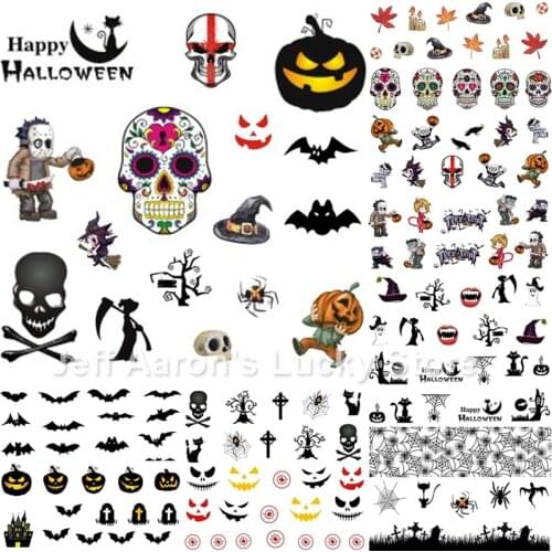 12PCS/lot beauty Halloween water transfer nail art stickers decals nails decorations manicure tools pumpkin skull bat design A