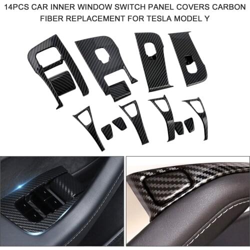 14PCS Car Inner Window Switch Panel Covers Carbon Fiber Replacement for Tesla Model Y