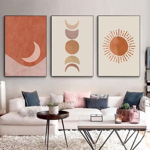 Abstract Landscape Sun and Moon Scene Boho Canvas Prints Painting Wall Art Pictures Posters for Living Room Home Decor No Frame