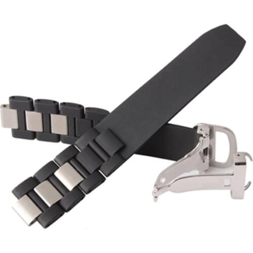 Free shipping For 21 Chronoscaph & Autoscaph New Rubber & Steel 20mm Black Watch Strap Band