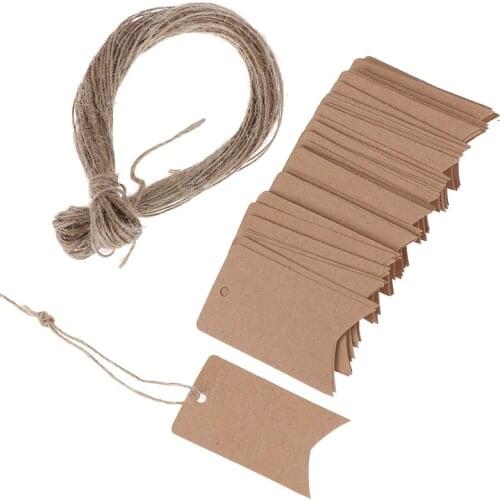 100PCS Natural Brown Kraft Paper Tags With Jute Twine For DIY Gifts Crafts Price Tags Luggage Tags Name Tags