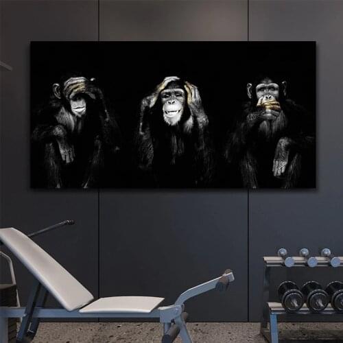 Great Big Canvas Poster Canvas Painting Animal Wall Art Dark 3 Funny Monkey Poster and Print for Living Room Ideas Home Decor