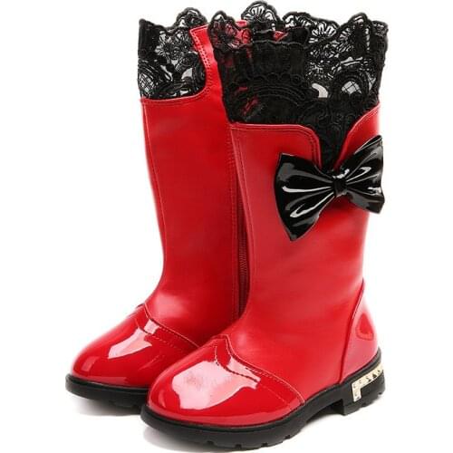 Girls Boots Warm Cotton Children Fashion Boots Kids Winter Shoes For Girls Snow Boots PU Leather Lace Bow-knot Sweet