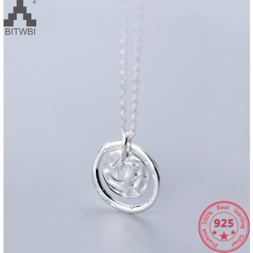 Korea New Style 925 Sterling Silver Simple Fashion Chic Round Crater Pendant Necklace Jewelry for Women
