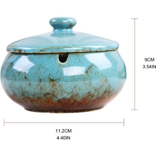 U2JA Transmutation Glaze Ceramic Ashtray with Lids, Windproof, Cigarette Ashtray Holder for Home Office Decoration