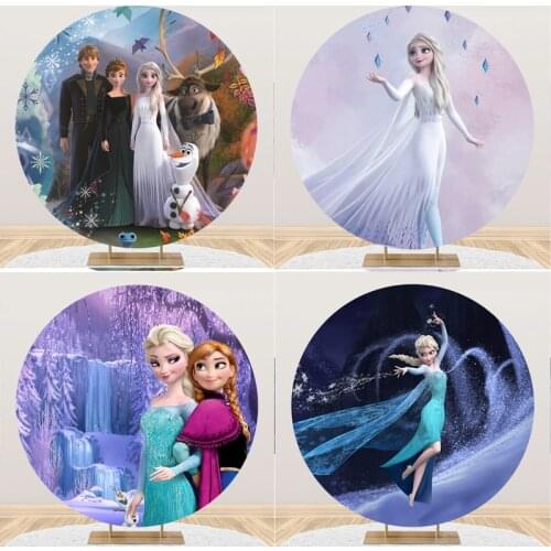 Disney Frozen Party Backdrops For Photo Customized Happy Birthday Kids Party Photography Round Decorations Baby Party Supplies
