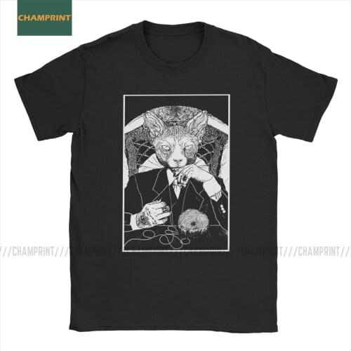 Gangsta Cat T Shirt Mens 100% Cotton T-Shirts Canadian Hairless Sphynx Kitten Animal Pet Cute Tees Short Sleeve Tops Present
