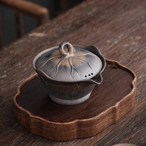 Lotus Leaf Pot Old Rock Mud Gilt Iron Glaze KungFu Tea Set Handmade Coarse Pottery Teapot Tea Bowl Three-Force Cover Bowl Gaiwan