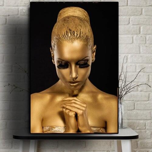 Black Gold Nude African Art Woman Oil Painting on Canvas Posters and Prints Scandinavian Cuadros Wall Picture for Living Room