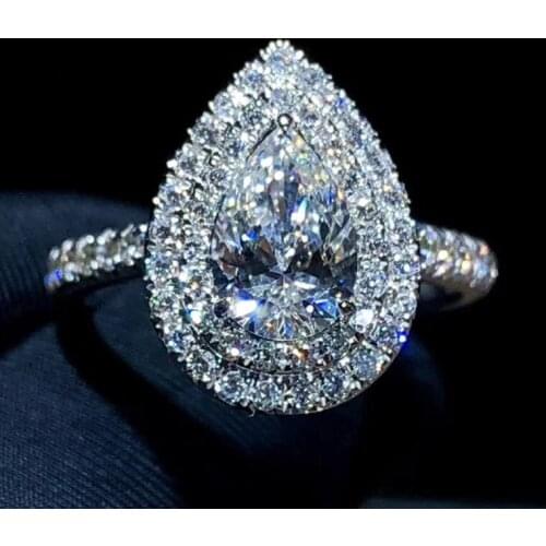 10K Au417 White Gold Women Wedding Party Engagement Ring 1 2 3 4 5 Carat Water Drop Pear Moissanite Diamond Ring 2 Lap Trendy