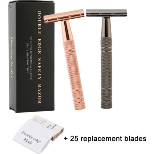 Mens Vintage Double Edge Classic Manual Safety Razor Womens Premium Wet Shaving Classic Metal Manual Shavers 25 Shaving Blades