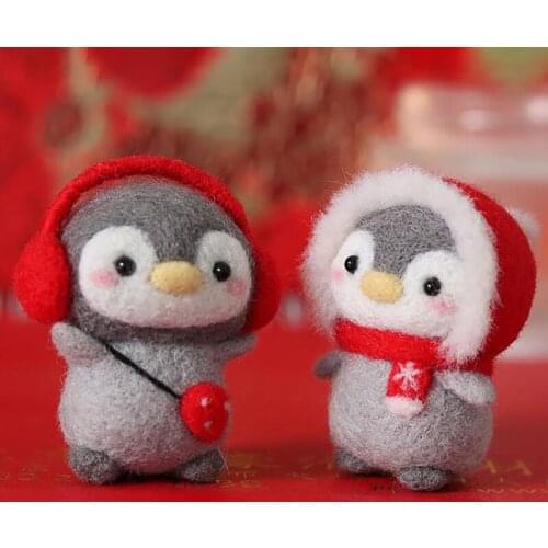 Non-Finished Felt Kit Cute Animal Collection Panda Squirrel Cat Penguin Doll Wool Felt Poked Kitting DIY Felting Materials