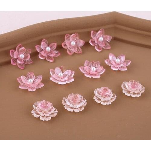 New Pink Color Resin Flower Cabochons Fit Charms Ornament Accessories DIY Jewelry Material Cameo Floral Patch Sticker 30pcs