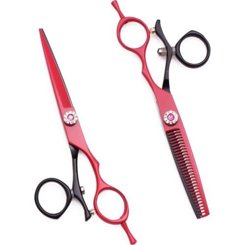 Hair Thinning Shears 6" JP 440C Cutting Scissors Hairdresser Scissors Rotated Handle Customize Logo Red&Black High Quality C9019