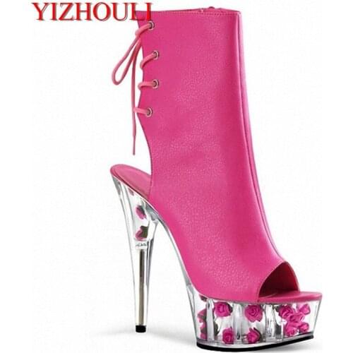15cm thin with fish mouth pure color low - tube boots, attractive high - and romantic aesthetic female dancing shoes