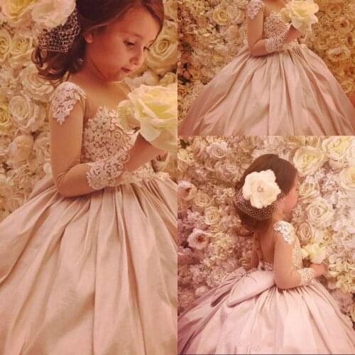 Lovely Elegant 2020 Flower Girl Dresses For Weddings Ball Gown Long Sleeves Lace Baby Long First Communion Dresses For Little Gi