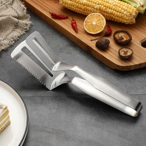 Salestainless Steel Fried Steak Clip BBQ Barbecue Tongs Shovel Gripper Bread Clamp Stainless Steel Metal