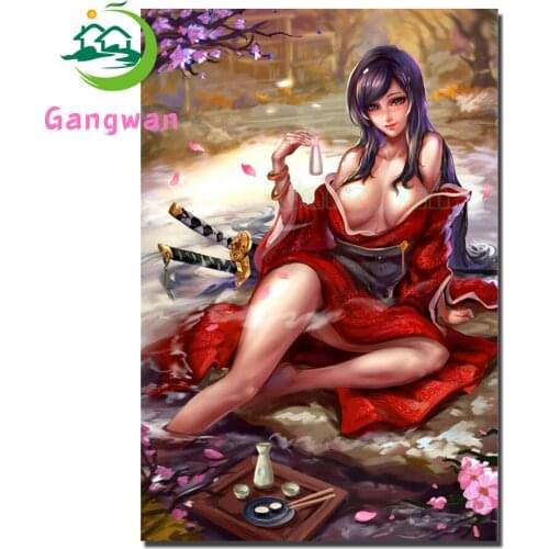 Samurai Katana Girl Diamond Embroidery Mosaic Full Square Drill Japanese Anime Art Diamond Painting Cross Stitch Kit Handmade