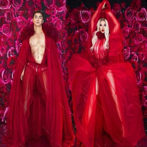 Sexy wear Valentines day red rose costume men women party stage show dance dress