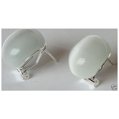 NEW Natural White Opal Cat Eye Stone Silver Stud Earrings 925
