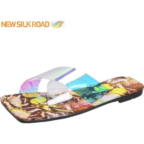 New France Summer Flat Slippers Women Shoes Bottom Sole Soft Transparent Cross Tie Square Toe Zapatos French Female Ladies Femme