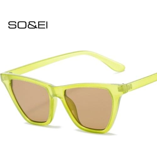SO&EI Retro Small Cat Eye Jelly Color Sunglasses Women Fashion Green Tea Eyewear Shades UV400 Men Gradient Color Sun Glasses