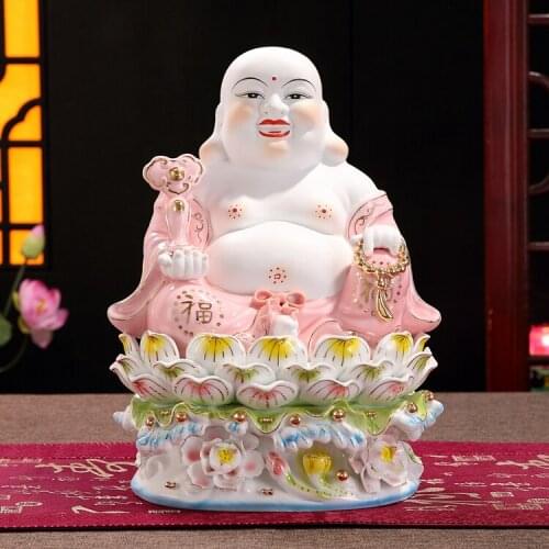 Buddha Statue Maitreya Buddha Ceramic Crafts, Buddhist Supplies, Jade Porcelain, Water Block, Treasure, Red Maitreya