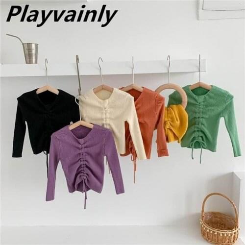 Girls Sweater Girl round collar drawstring Long Sleeve Sweater Fashion Knitted Cotton pullover Children Clothes E200301